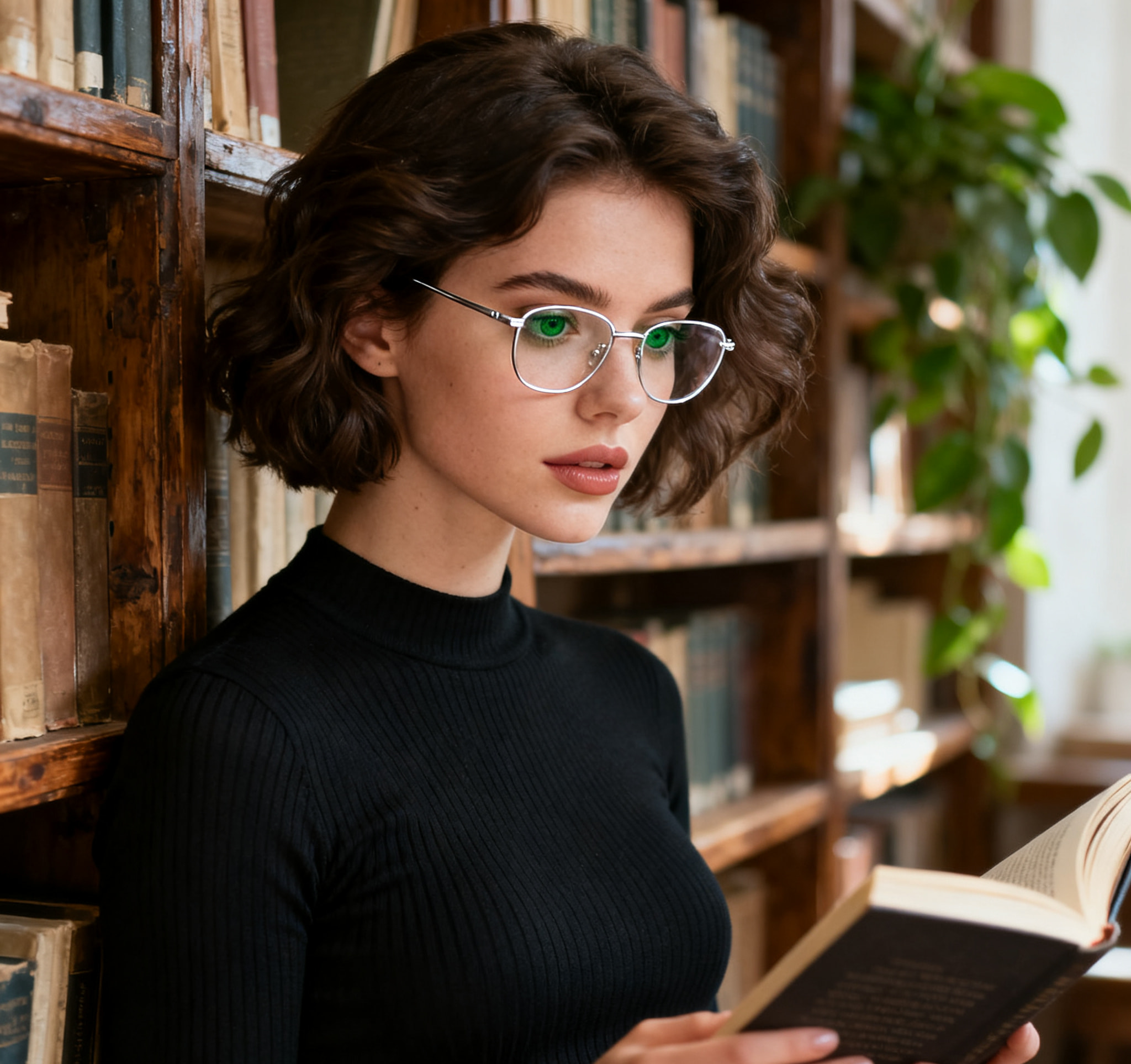 Image to Image Restyling: The source image is a short-haired woman wearing glasses.