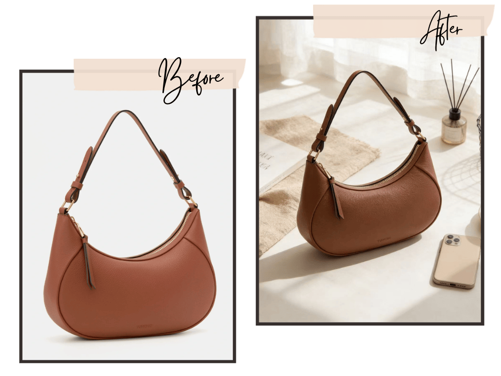 Enriching the background of the bag photo to create a product advertisement image.